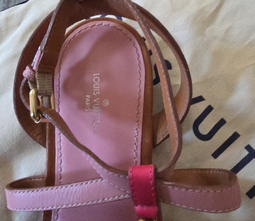 Louis Vuitton Pink and Brown Strappy Sandals - Picture 4 of 9